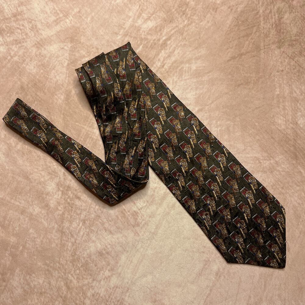Vintage Silk Tie 90s Cigar Box Patterned Necktie Multicolor Dark Academia Formal